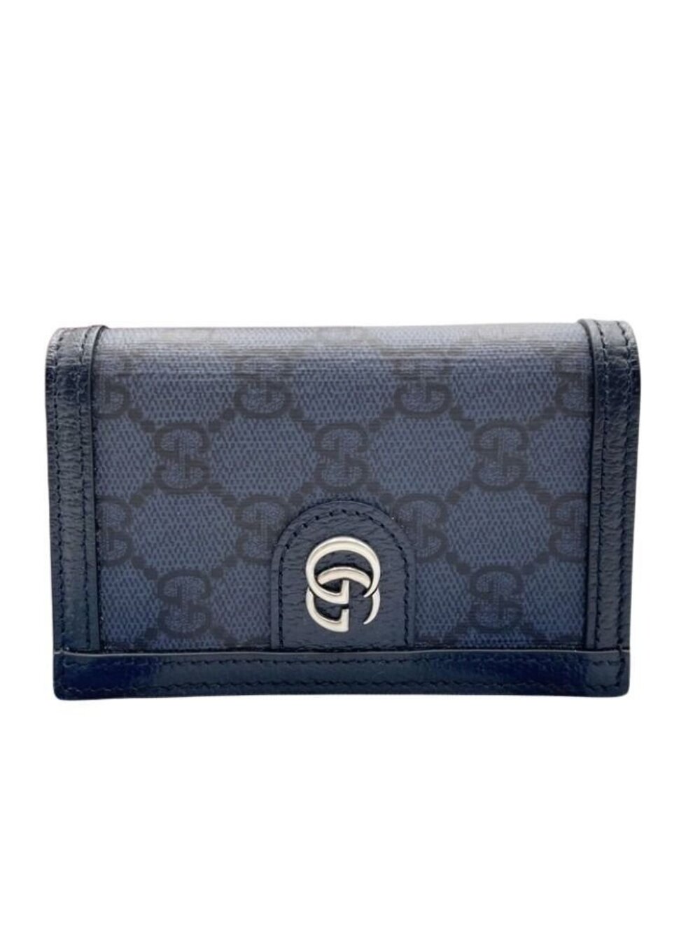 Gucci Card Case GG Supreme Blue Leather Business